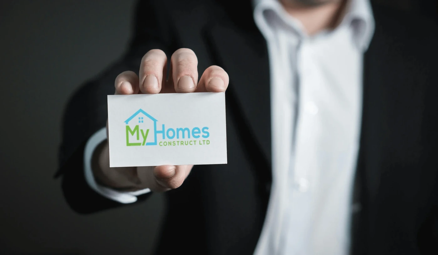 My Homes Construct Ltd business card — registered Auckland home renovation, roofing and building company