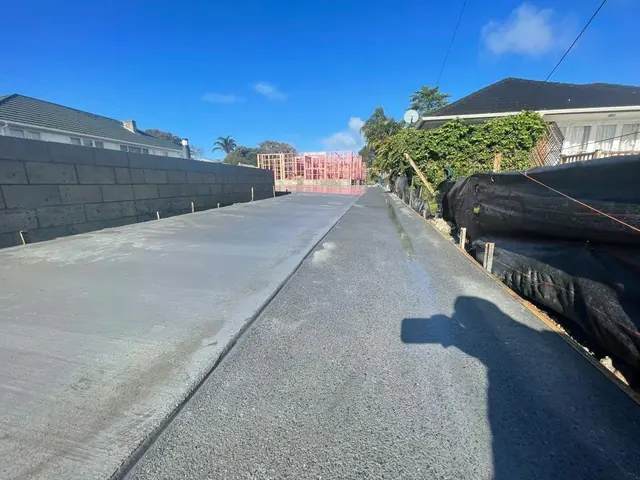 Completed concrete driveway construction and paving on a residential project in Auckland