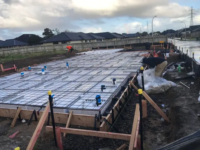 Concrete slab and foundation laying in progress on an Auckland property