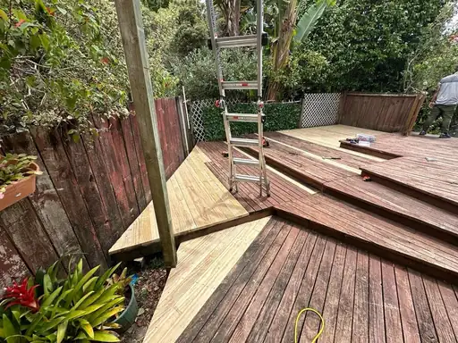 Timber deck restoration and resurfacing, Auckland Completed timber deck restoration and resurfacing on a residential project in Auckland