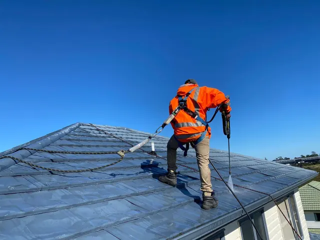 Roof cleaning and soft wash on a tiled roof, Auckland Roof cleaning and soft wash on a tiled roof completed for an Auckland home by My Homes Construct Ltd